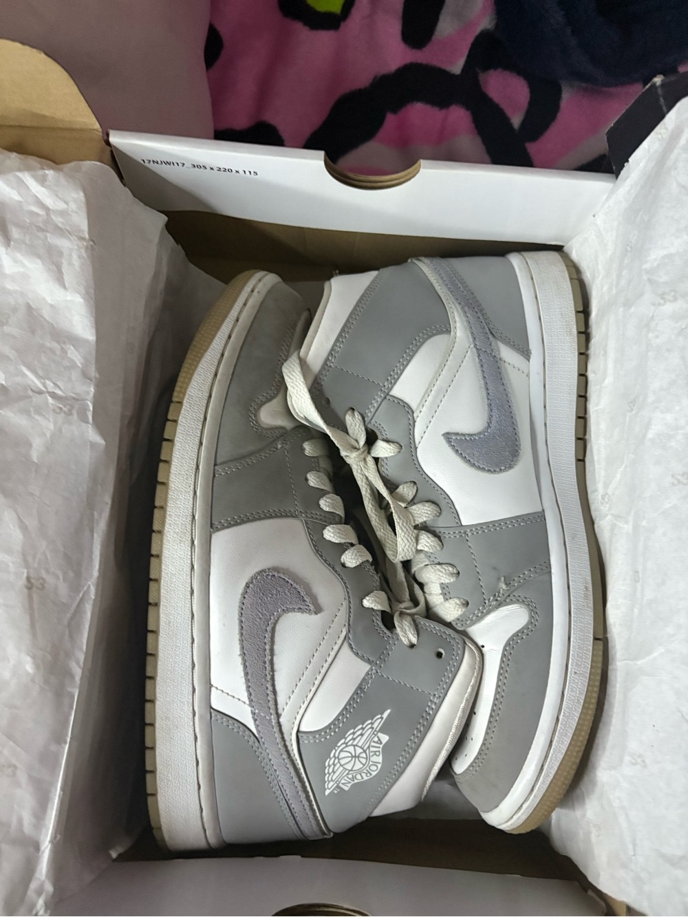 Nike Air Jordan 1 Mid White and Light Gray Sneakers
